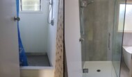 Before and after tiled shower with acrylic base